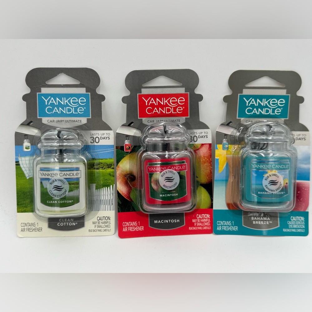Yankee Candle Car Jar Air Freshener, Bahama Breeze,Clean Cotton & Macintosh 3-Pk